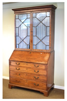 Lot 614 - Mahogany bureau bookcase (at fault)