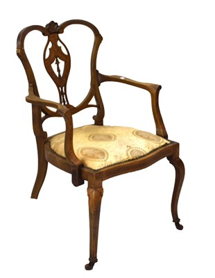 Lot 615 - Edwardian inlaid salon chair - shield back