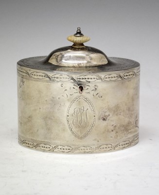 Lot 90 - George III oval silver tea caddy with sponsors mark of Robert Hennell