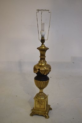 Lot 618 - Large brass lamp with shade