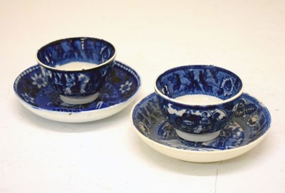 Lot 653 - Pair of early 19th Century blue and white transfer printed tea bowls and saucers