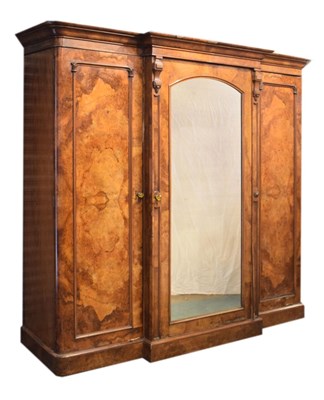 Lot 742 - Victorian figured walnut breakfront wardrobe