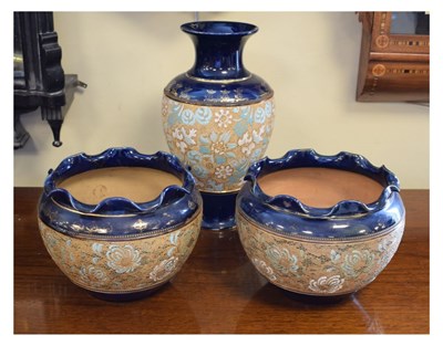 Lot 551 - Pair of Doulton Lambeth Slaters Patent planters plus vase