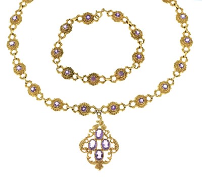 Lot 51 - 9ct gold Victorian style amethyst pendant, necklace and bracelet