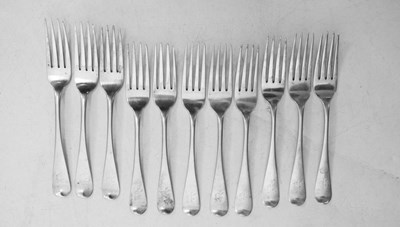 Lot 110 - Set of eleven Victorian Old English pattern silver dessert forks, York 1841