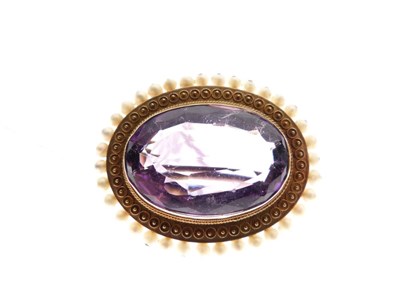 Lot 59 - Victorian amethyst and pearl brooch