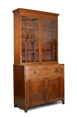Lot 529 - George III inlaid mahogany secretaire bookcase