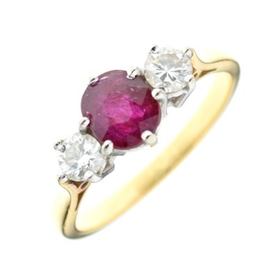 Lot 21 - Ruby and diamond three stone ring