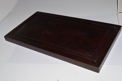 Lot 241 - Chinese hardwood and painted enamel relief panel