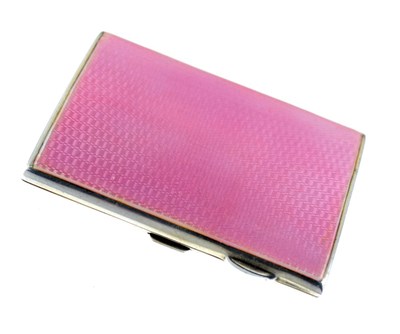 Lot 79 - George V silver cigarette case, the front having a pink guilloché enamelled panel