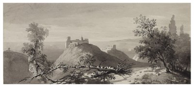 Lot 495 - George M Soutra - Monochrome watercolour - Italian Coastal Scene