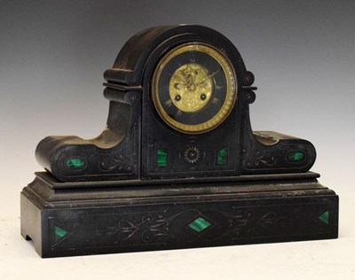 Lot 501 - Large late 19th Century black slate and malachite mantel clock
