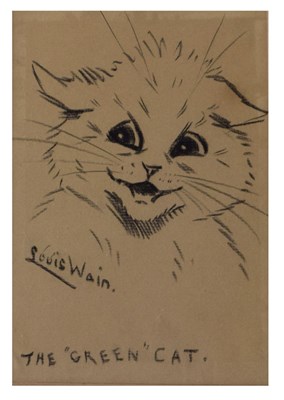 Lot 375 - Louis Wain (attr.) - Charcoal on paper - The 'Green' Cat