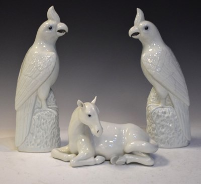 Lot 406 - Pair of Chinese Dehua-style blanc de chine porcelain parakeets