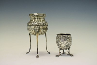 Lot 116 - Late 19th Century Continental cast silver egg cup together with a white-metal pedestal salt