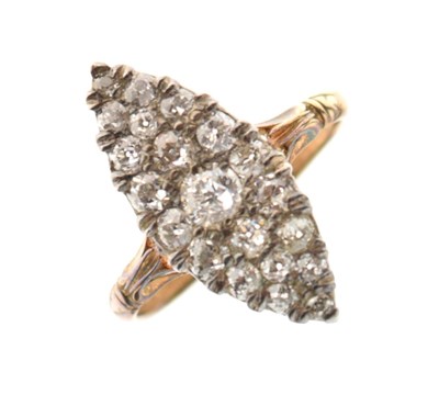 Lot 2 - Yellow metal set marquise shaped diamond ring