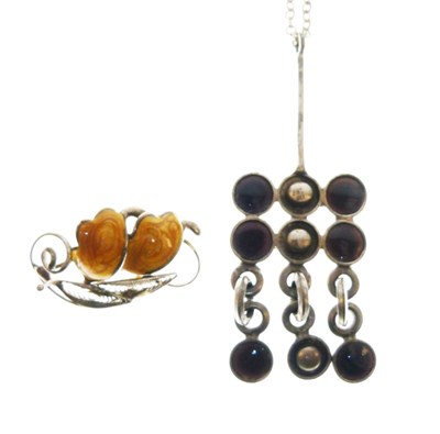 Lot 22 - Danish white metal pendant and enamel brooch