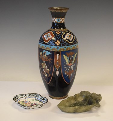 Lot 669 - Cloisonne vase, together with a small enamel pin dish and leaf dish