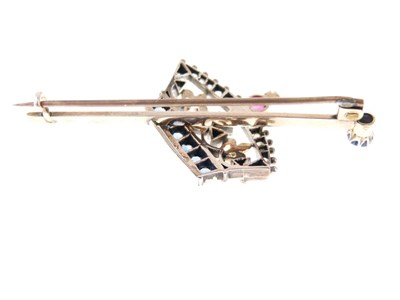 Lot 33 - Diamond, ruby and sapphire set coronet bar brooch