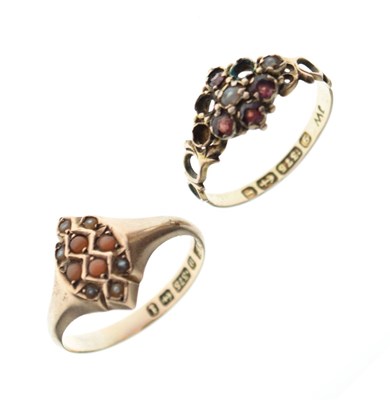 Lot 33 - Victorian 9ct gold coral and pearl ring and another Victorian ring