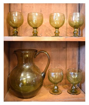 Lot 414 - Green soda glass seven piece set