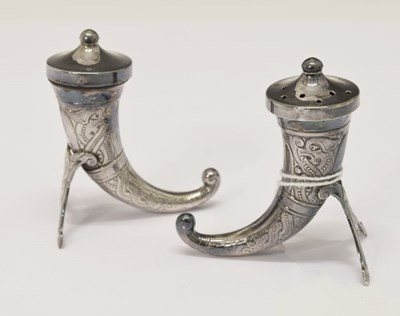Lot 115 - Pair of Norwegian sterling silver cornucopia-form cruets