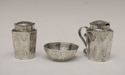 Lot 125 - Eastern three piece white metal cruet set