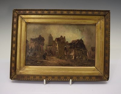 Lot 388 - Alfred Montague (circa 1832 - 1883) Oil on board - Continental street scene