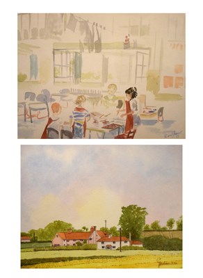Lot 680 - Group of watercolours including Schoolroom