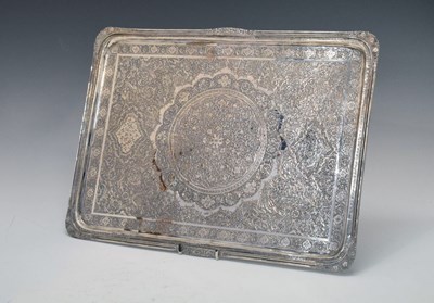 Lot 123 - Persian (possibly Isfahan) rectangular white metal tray