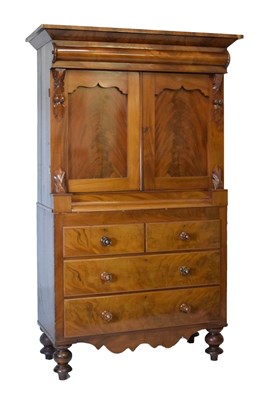 Lot 532 - Victorian flame mahogany two section linen press