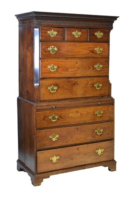Lot 524 - George III oak chest on chest or tallboy