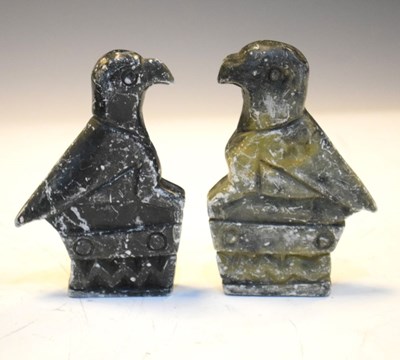 Lot 262 - Two green stone bird figures, together with an animal group