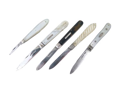 Lot 77 - Three 19th Century mother-of-pearl and silver fruit knives, etc.