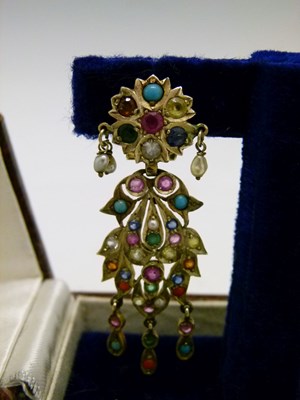 Lot 46 - Pair of Indian multi-gem set drop earrings
