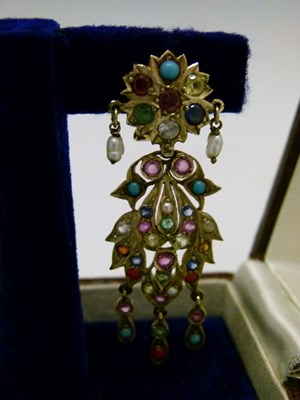 Lot 46 - Pair of Indian multi-gem set drop earrings