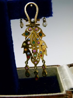 Lot 46 - Pair of Indian multi-gem set drop earrings