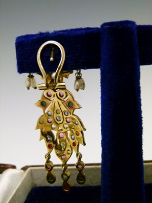 Lot 46 - Pair of Indian multi-gem set drop earrings