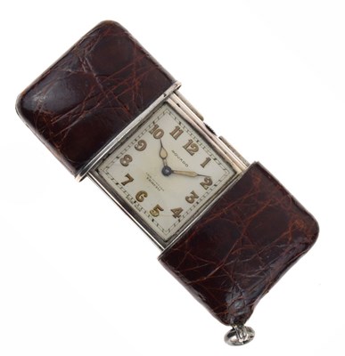 Lot 108 - Movado- Art Deco  silver rectangular cased purse watch with leather mounts