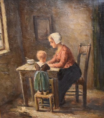 Lot 526 - Oil on canvas - Mother and child