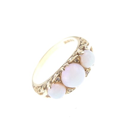 Lot 28 - Three-stone opal 18ct gold ring