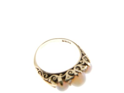 Lot 28 - Three-stone opal 18ct gold ring