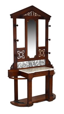 Lot 583 - Edwardian hallstand with five transfer printed tiles