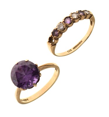 Lot 27 - Two purple-stone set 9ct gold rings