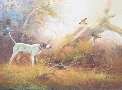 Lot 553 - Eugene Kingman (American 1909-1975) - Oil on canvas - Pointer Gundog flushing out game