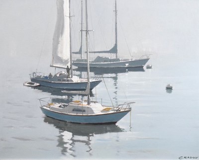 Lot 510 - Eric Craddy - Oil on board - Yachts in Brixham Outer Harbour