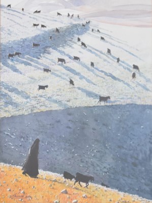 Lot 556 - Moish Sokal - Watercolour - Shadows in the Judeun Hill