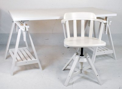 Lot 608 - White finish Ikea table and chair