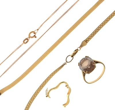 Lot 75 - 9ct gold dress ring and a woven neck chain etc