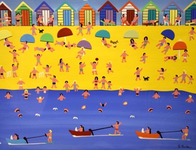 Lot 591 - Gordon Barker - Acrylic - 'At The Beach'